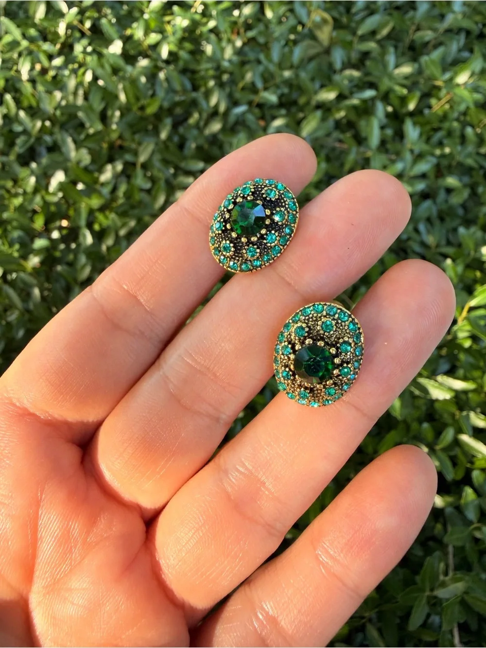 Zara Emerald Green and Gold Crystal Stud Earrings